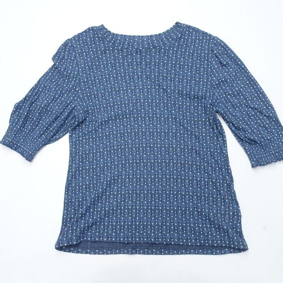 Lucky Brand Blouse Top Women Medium Navy Geometric Crew Neck 3/4 Sleeve Pullover - Picture 1 of 6